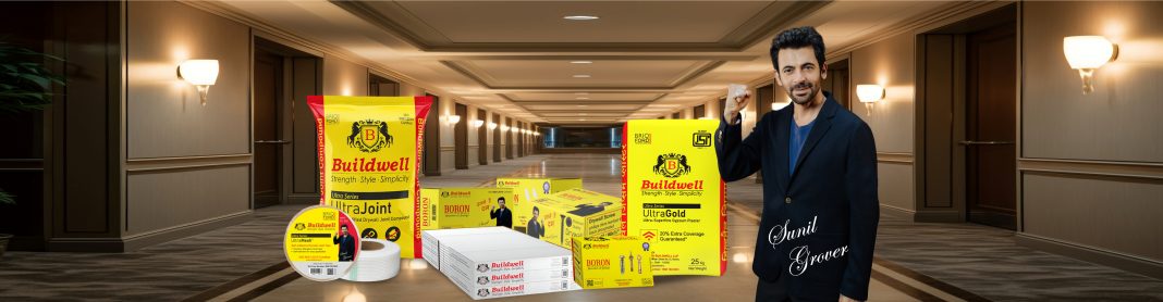 Buildwell product range featuring gypsum plaster, joint compound, ceiling tiles, and screws – Best False Ceiling and Interior Products in India